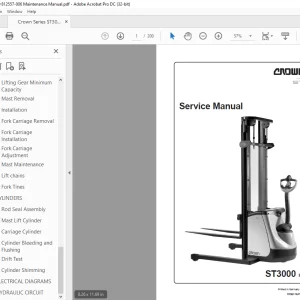 Crown Forklift ST3000 Series Service Manual 812557-006 -  PDF DOWNLOAD