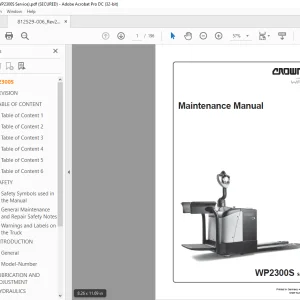 Crown Forklift WP2300S Series Maintenance Manual 812529-006 pdf