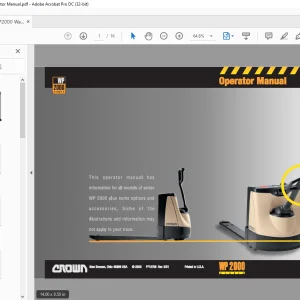 Crown WP2000 Walkie Pallet Truck Operator Manual  PDF