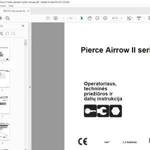 Ditch Witch Pierce Airrow II serijos Operatoriaus, techninės priežiūros ir dalių instrukcija Manual