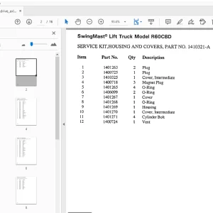 Drexel R60CBD SwingMast Lift Truck Drive Axle Section Parts Manual - PDF