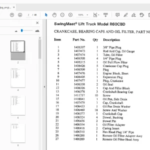 Drexel R60CBD SwingMast Lift Truck LPG Engine Section Parts Manual - PDF