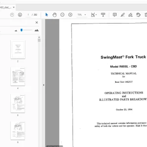 Drexel R60SL-CBD SwingMast Fork Truck Technical Manual 1402517 - PDF