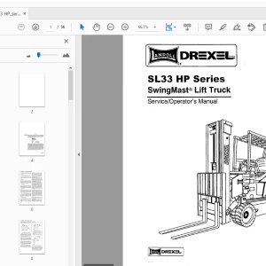 Drexel SL33 HP Series SwingMast Lift Truck Repair & Operator Manual PDF