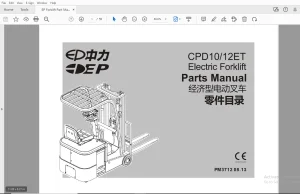 EP CPD10 12ET Electric Forklift Parts Manual CPD1012ET - PDF DOWNLOAD