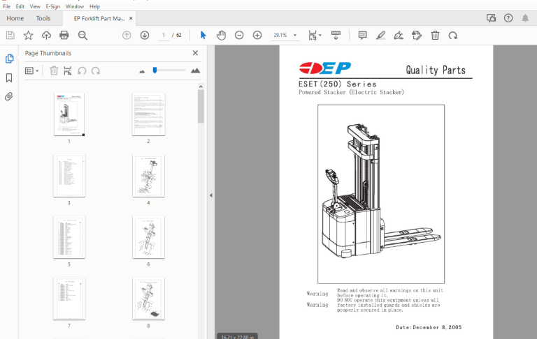 EP ESET (250) SERIES Electric Stacker Parts Manual - PDF DOWNLOAD ...