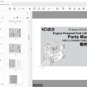EP T8 Series CPC(Q)D15/18 Engine Powered Fork Lift Truck Parts Manual - PDF