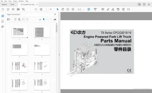 EP T8 Series CPC(Q)D15/18 Engine Powered Fork Lift Truck Parts Manual - PDF
