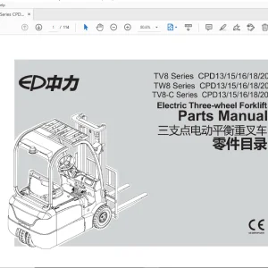 EP TV8 Series CPD13/15/16/18/20 Electric Three-wheel Forklift Parts Manual - PDF