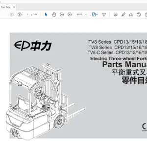 EP TV8 Series CPD13/15/16/18/20 Electric Three-wheel Forklift Parts Manual - PDF