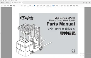 Ep TVE3 Series CPD15 Electric Three-wheel Forklift Parts Manual - PDF