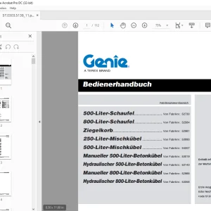 Genie 500-Liter-Schaufel 800-Liter-Schaufel 250-Liter Bedienerhandbuch