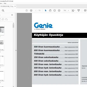 Genie 500 litran kuormauskauha 800 litran kuormauskauha Käyttäjän Opaskirja