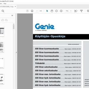 Käyttäjän Opaskirja: Genie 500 & 800 litran kuormauskauha PDF