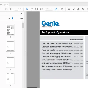Genie Czerpak Załadowczy 500-litrowy Podręcznik Operatora 57.0303.5154_11 - PDF