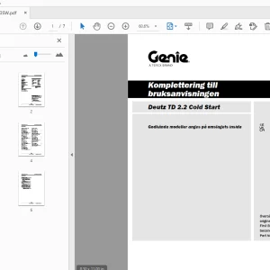 Genie Deutz TD 2.2 Cold Start Komplettering till bruksanvisningen 1310433SW - PDF