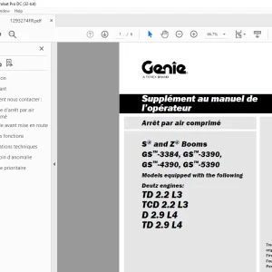 Genie Lift Arrêt par air comprimé S and Z Booms Supplément au manuel de l’opérateur