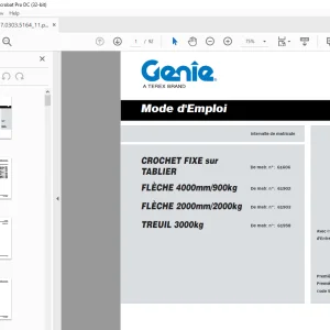 Genie Lift CROCHET FIXE sur TABLIER FLÈCHE 4000mm900kg Mode d'Emploi