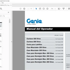 Genie Lift Cuchara 500 litros Cuchara 800 litros Manual del Operador 57.0303.5175
