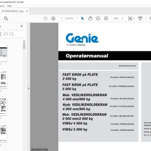 Genie Lift FAST KROK på PLATE 2 500 kg FAST KROK på PLATE 5 000 kg Mek Operatørmanual