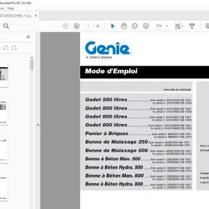Genie Lift Godet 500L & 800L Mode d'Emploi PDF Download