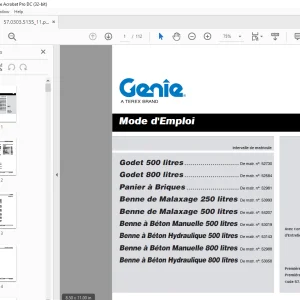 Genie Lift Godet 500 litres Godet 800 litres Mode d'Emploi PDF