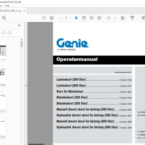 Genie Lift 500L & 800L Loading Bucket Operator Manual (Danish) PDF