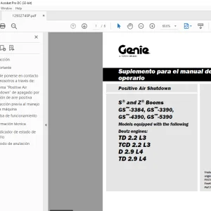 Genie Lift Positive Air Shutdown S and Z Booms Suplemento para el manual del operario