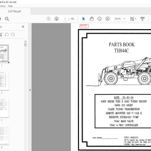 Genie Telehandler TH844C PARTS BOOK MANUAL  - PDF DOWNLOAD