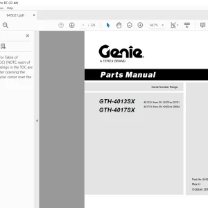 Genie Telehandlers GTH-4013 SX GTH-4017 SX Parts Manual 645021 - PDF