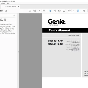 Genie Telehandlers GTH-4014 AU GTH-4018 AU Parts Manual 57.0411.0049