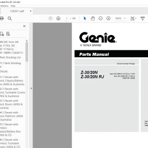 Genie lift Boom Z-30/20N Z-30/20N RJ Parts Manual 1262611  - PDF DOWNLOAD