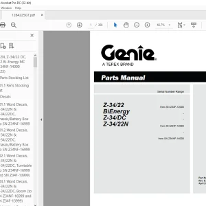 Genie lift Boom Z-3422 BiEnergy Z-34DC Z-3422N Parts Manual 1284225 PDF