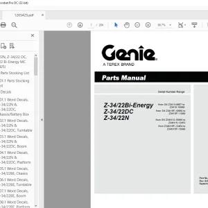 Genie lift Boom Z-34/22Bi-Energy Z-34/22DC Z-34/22N Parts Manual 1265425