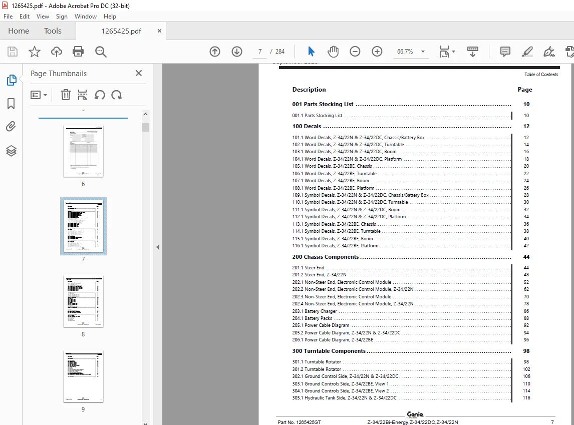 Genie lift Boom Z-34/22Bi-Energy Z-34/22DC Z-34/22N Parts Manual 1265425 - Image 3