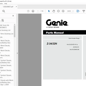 Genie lift Boom Z-34/22N Parts Manual 1285598 - PDF DOWNLOAD