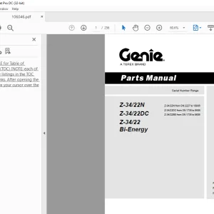 Genie lift Boom Z-34/22N Z-34/22DC Z-34/22 Bi-Energy Parts Manual 106046
