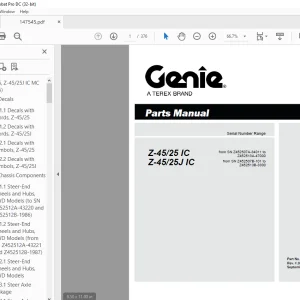 Genie lift Boom Z-45/25 IC Z-45/25J IC Parts Manual 147545  - PDF DOWNLOAD