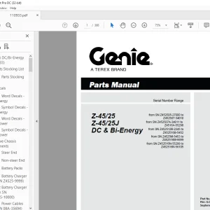 Genie lift Boom Z-45/25 Z-45/25J DC & Bi-Energy Parts Manual 110933