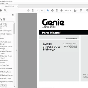 Genie lift Boom Z-45/25 Z-45/25J DC & Bi-Energy Parts Manual 1263373