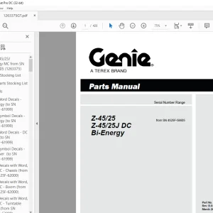Genie lift Boom Z-45/25 Z-45/25J DC Bi-Energy Parts Manual 1263375
