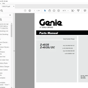 Genie lift Boom Z-45/25 Z-45/25J DC Parts Manual 1283270  - PDF DOWNLOAD