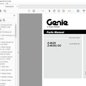 Genie lift Boom Z-45/25 Z-45/25J DC Parts Manual 1296548 - PDF DOWNLOAD