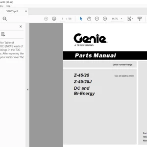 Genie lift Boom Z-45/25 Z-45/25J DC and Bi-Energy Parts Manual 52853