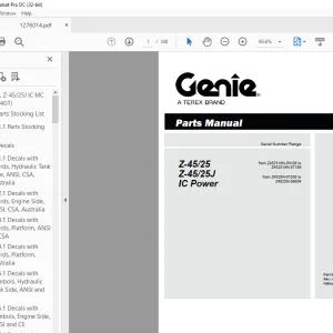 Genie lift Boom Z-4525 Z-4525J IC Power Parts Manual 1276014