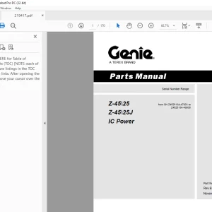 Genie lift Boom Z-45\25 Z-45\25J IC Power Parts Manual 219417
