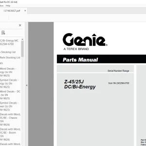 Genie lift Boom Z-45/25J DC/Bi-Energy Parts Manual 1274636