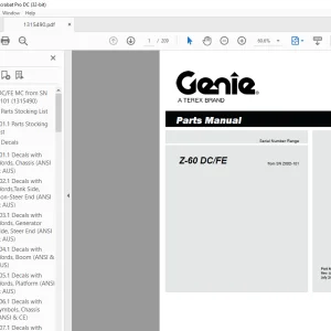 Genie lift Boom Z-60 DC/FE Bi-Energy Parts Manual 1315490 - PDF DOWNLOAD