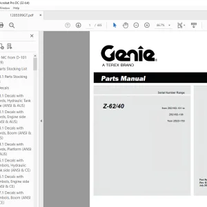 Genie lift Boom Z-62/40 Parts Manual 1285599 - PDF DOWNLOAD
