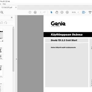 Genie lift Deutz TD 2.2 Cold Start Katso liittyvät mallit sisäkannesta Käyttöoppaan lisäosa